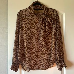 Ann Taylor Leopard Print Bow Blouse